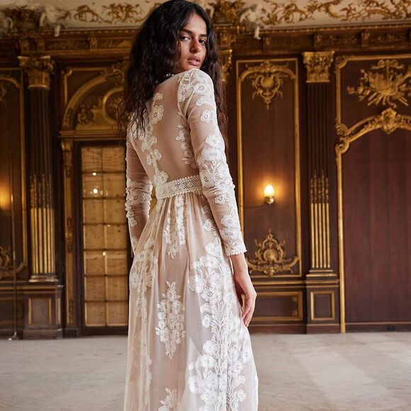 FOR LOVE & LEMONS x FREE PEOPLE Temecula Maxi Dress In Ivory NWT - Picture 2 of 13